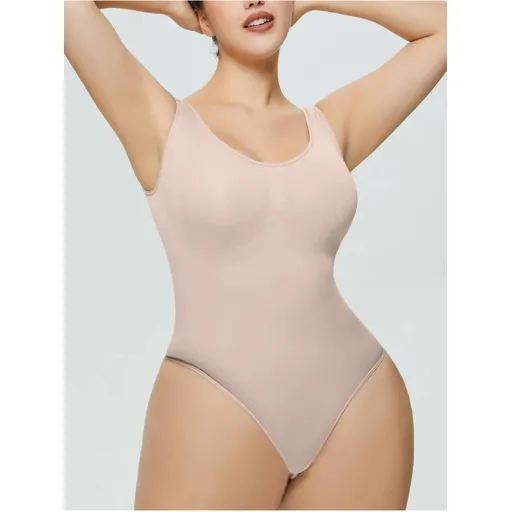 Scoop Neck Wide Strap Shaping Bodysuit - Dust Storm - S