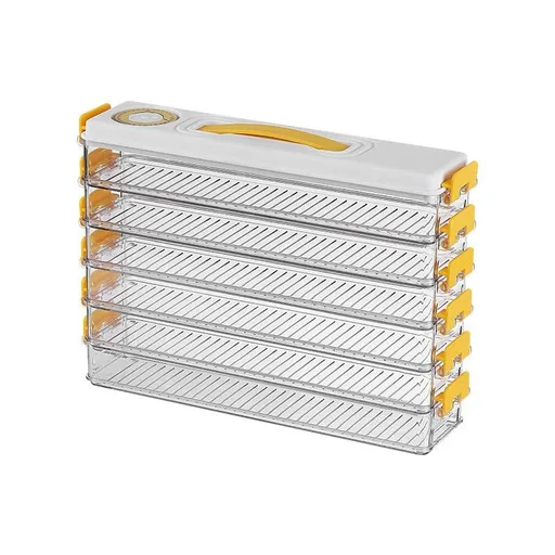 Dumpling Box Refrigerator Organizer Stackable Storage with Lids and Handle, Portable Multi Layer Quick Frozen (6 Layer-Yellow)