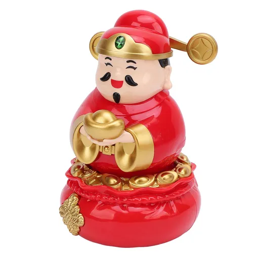 Caishen Statue Solar Light Sensing Auto Shaking Lovely God of Wealth Statue for Decoration Present