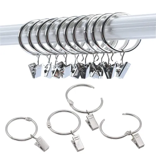 10 Pack Openable Curtain Rings with Clips Metal Hangers Ring , Drapery Clips Hooks, Decorative Curtain Rod Clips Hangers 1.5 Inch