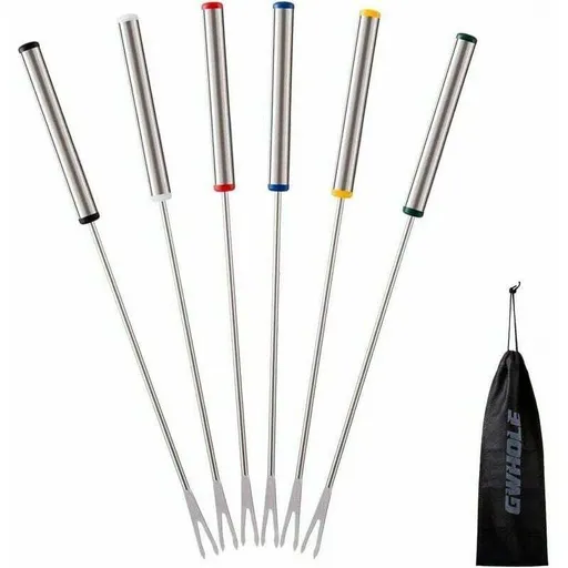 6 Pcs Fondue Forks Meat, Dessert Chocolate, Stainless Steel Skewers for Cheese, 24cm