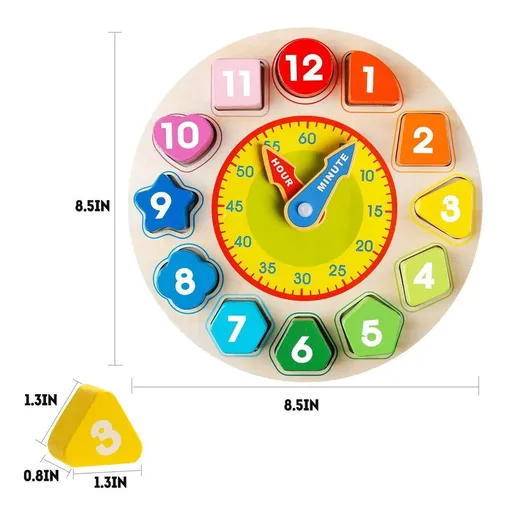 Wooden Shape Sorting Clock Educational Toy Colorful Time Learning Puzzle for Kids