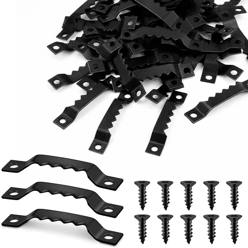 50 Sets Sawtooth Picture Hanger, Picture Frame Hangers with Screws for Photos Canvas Clock Wood Frame Hardware Metal Hook Hanging Artwork Home Decoration (Black)