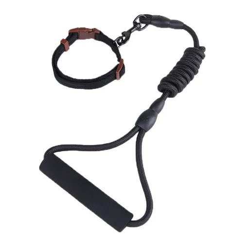 Zichen Dog Nylon Running Leash Collar Set Black 0.8 round rope +1.5 collar