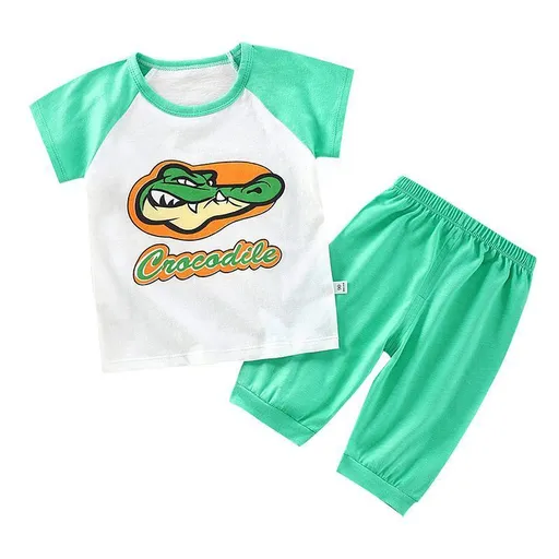 Qiaoxindou Cotton 2 Piece Kids Summer Set 5 pants suit -- green crocodile 110cm