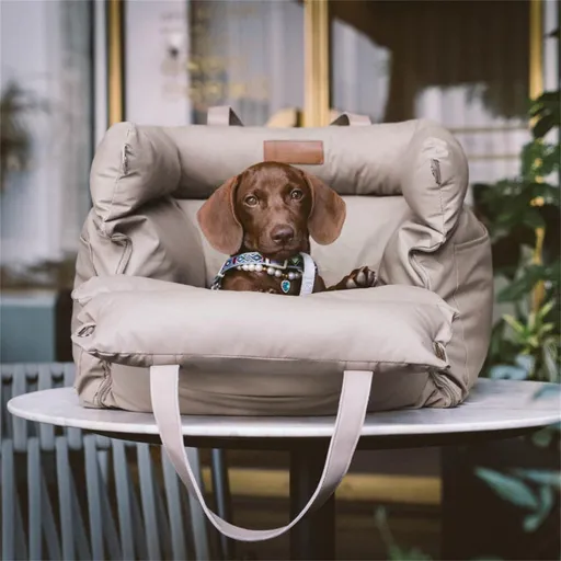 Grey Premium Plush Pet Booster Car Seat - Portable Dog Travel Bed with Non-Slip Base