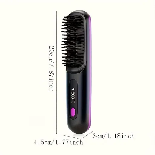 Black Silver Wireless Hair Straightening Comb Fast Heating Hair Comb Women'S Hair Styling