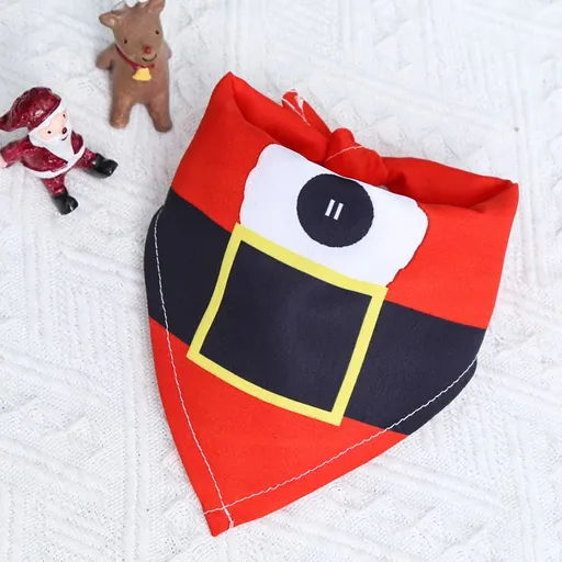 Dog Christmas Triangle Scarf Cotton Cartoon (Anhui hair) triangle scarf red background black belt Small size (suitable for pets within 10 Jin)