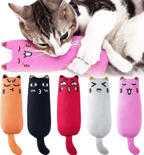 Petluno 5Pcs Bite Resistant Catnip Toy for Cats,Catnip Filled Cartoon Mice Cat Teething Chew Multicolor