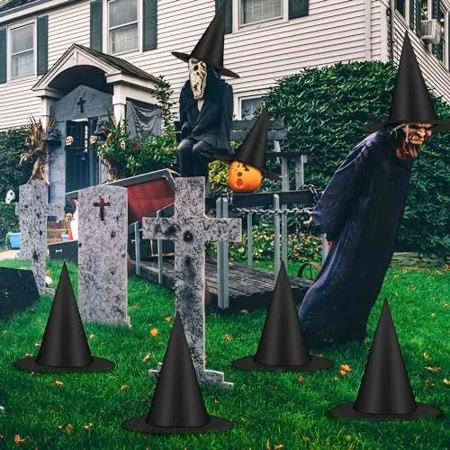 12 Piece Floating Witch Hats Halloween Party Decor 14 Inch Tall Black
