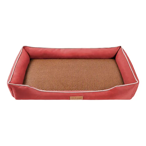 Red Rectangular Pet Bed with Removable Cooling Mat – Durable 600D Oxford Fabric Dog & Cat Bed, High-Rebound PP Cotton Filling, Non-Slip Base, for Medium to Large Breeds, Includes Free Cooling Pad(Size:S)