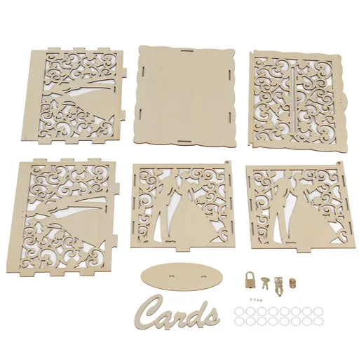 DIY Hollow Wooden Box Gift Card Money Case Wedding Reception Decoration Box Easy Assembly JM01777 Small