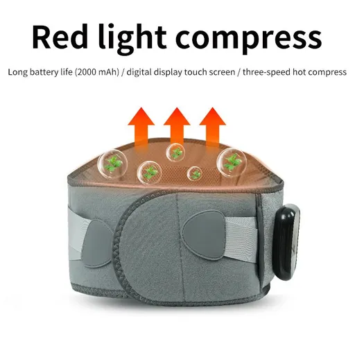 【Dual-Core Power & Red Light Heat】Wireless Heating Massage Waist Belt, 2000mAh Li-Polymer Battery USB Rechargeable, 3 Heat Levels & Dual Motor Vibration Massage, Breathable Mesh Fabric, Cordless Design, Adjustable Strap(grey)