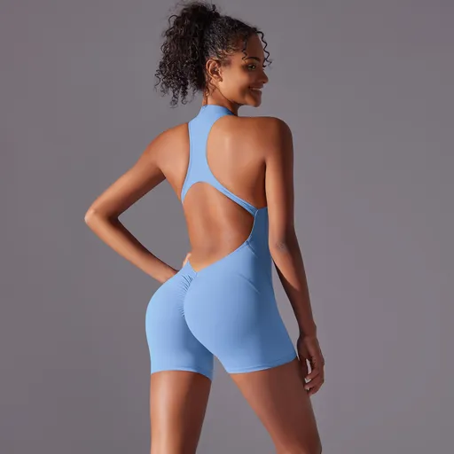 High-Impact Seamless Bodysuit Size S Light Blue Nude Feel Yoga Fitness Romper