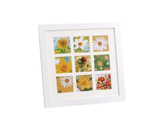 1 Set Painting Frame Not Easily Deformed Sturdy Square 4/9 Grids Picture Display Stands Home Supply - White