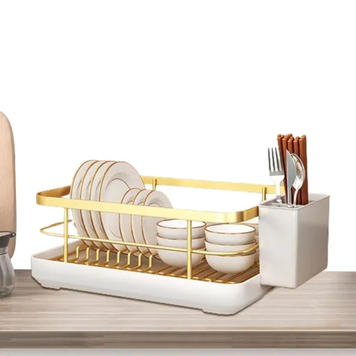 Kitchen Counter Dish Drying Rack, Large Capacity Drain Rack With Cutlery Holder Removable Tray For Dishes Bowls Cups