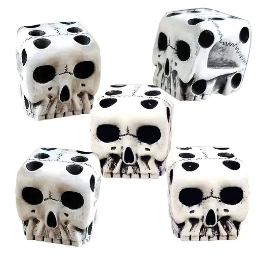 5 Piece Halloween Decorative Mini Skeleton Face Gaming Dice White Hard Resin for Board Games