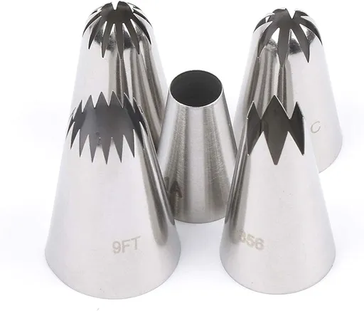 Large Icing Piping Tips Set 5PCS - Extra Large Icing Tips, Star Pastry Tips, French Star Tube, Plain Tube