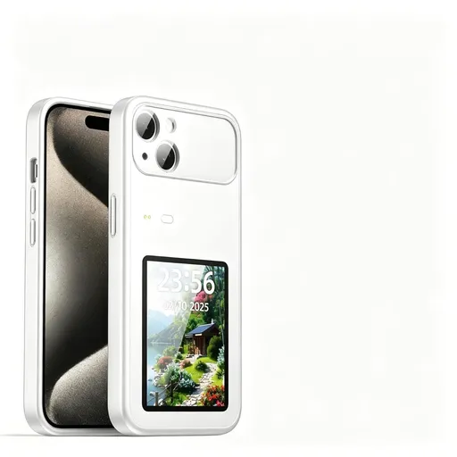 Upgraded 4'' NFC Ink Screen Case for iPhone, Smart Custom DIY Ink Screen Back Cover for iphone,Upload Photo,Text,Always-on NFC Smart Display,4'' High-definition Display - White - Size iPhone13