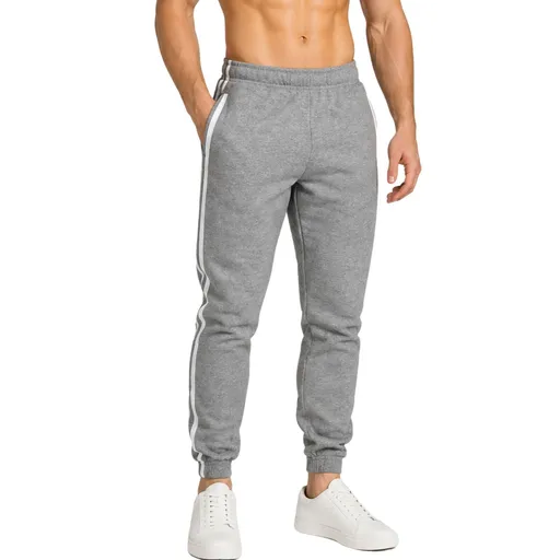 Mens Fleece Track Pants Skinny Joggers Slim Fit Sweatpants Gym - Grey Marle