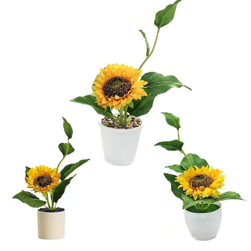 Artificial Sunflower Potted Plants for Spring Decor, Yellow Fake Sunflower in plastic Pots, Centerpiece for Tables Fake Yellow Flowers for Kitchen Bathroom Home Decorations 1PCS