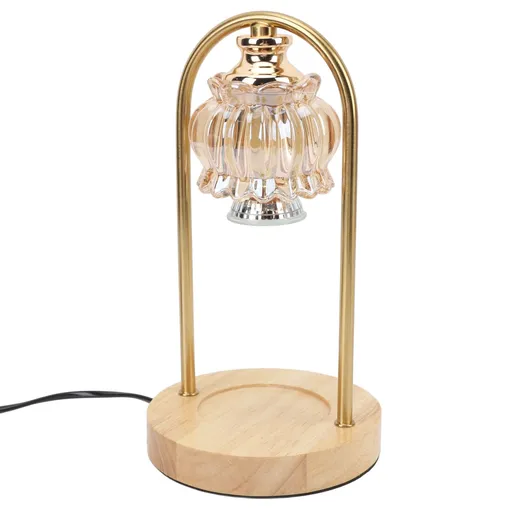 Candle Warmer Lamp Glass Dimmable Electric Scented Wax Melter with 2 50W Bulbs Wooden Base for Home Decor House Warming Gifts