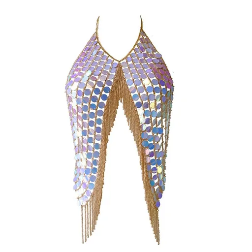 Body Chain Gold Sequins Waist Chains Sexy Tassel Bar Chain Rave Nightclub Party Body Accessories for Women and Girls