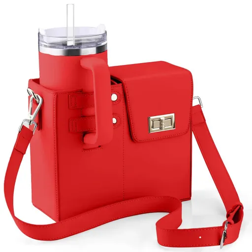 Red Portable Insulated Water Bottle Carrier Bag with Adjustable Shoulder Strap - Crossbody Drink Holder for Outdoor Activities
