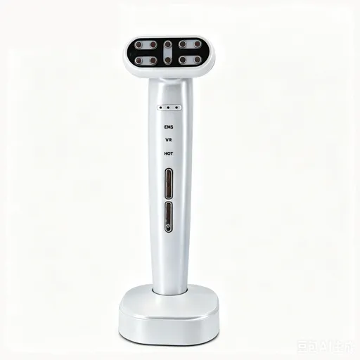White EMS Eye Massager with Heat and Light Therapy - 360 Rotating Head, Multi-Color LED, Vibration Facial Device, USB Rechargeable Skincare Tool for Dark Circles and Puffy Eyes