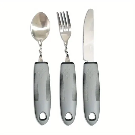 2/3pcs Bendable Tablewares for Hand Tremors, Portable, Anti-shake, Non-slip Silverware for Parkinsons Patients Arthritic Hands, Adaptive Eating Large Spoon Fork Knife Grey Spoon & Fork & Knife