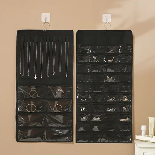 Hanging Jewelry Organizer, Necklace Earrings Rings Holder, With 48 Jewelry Bags, Travel Storage Roll With Pockets Hang Closet Wall Door