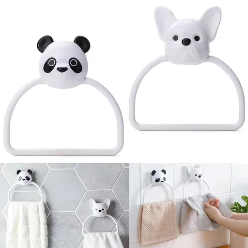 2 Piece Hand Towel Holder for Wall Mounted,Towel Ring for Bathroom, Kitchen， Practical and Beautiful Bulldog and Panda Home