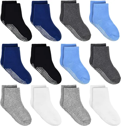 Kids Non Slip Toddler Boy Grip Socks 12 Pairs Anti Skid Sticky Socks for 1-10 Years Baby Children Girls