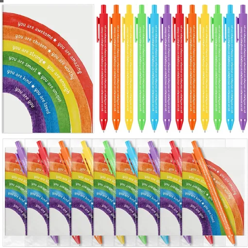 36 Pack Positive Gifts Bulk for Kids Rainbow Inspirational Pens Motivational Notebook with Affirmations Social Worker Child Student Employee Teacher -