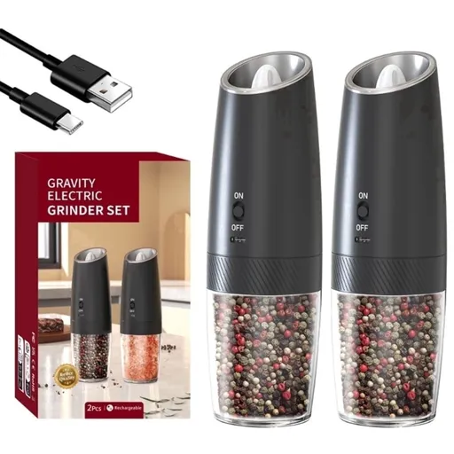 Electric Salt and Pepper Grinder Set - Rechargeable Automatic Salt and Pepper Shakers, Larger Hopper for Cooking, Home Gifts(2 Pack,Black)
