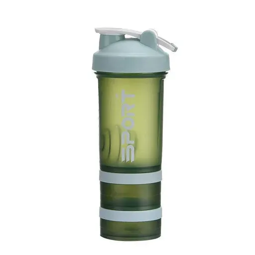 Powder Milkshake Drink Cup Sport Water Bottle 500Ml 3 Tier Protein Shaker Pill - Green