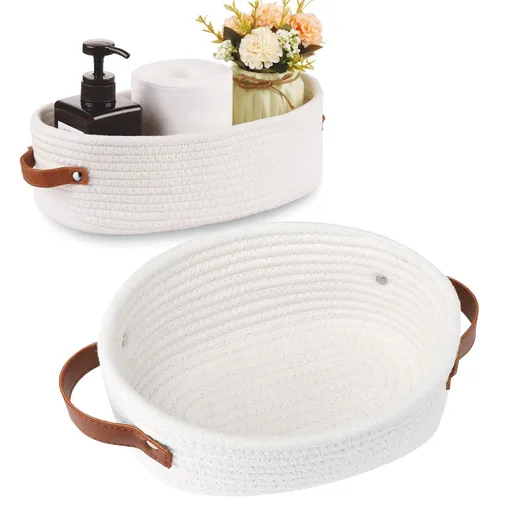 1 Piece Small Cat Ears Toy Organizer, Woven Cotton Rope Basket, Decorative Nursery Bins & Boxes Gift Basket Empty for Pet, White, 33 x 15 x 10.2 cm