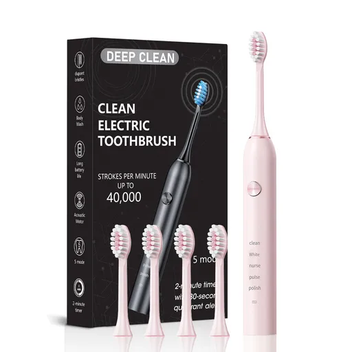 Electric Toothbrush Professional Sonic 5 Modes 40000 VPM IPX7 Waterproof Pink