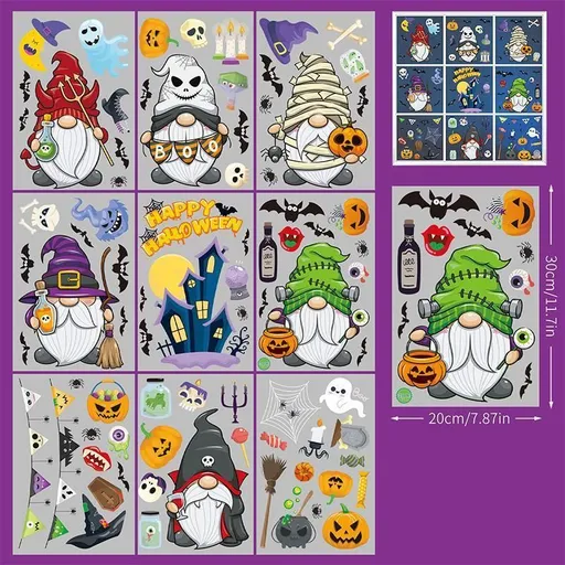 2Sets W09 Halloween Static Window Stickers (9 Sheets Per Set)
