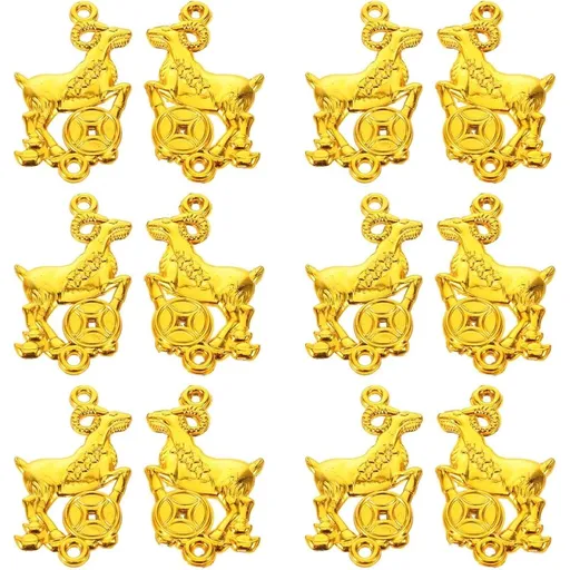 12pcs Gold Plated Plastic Zodiac Goat Hanging Ornament for DIY Crafts and Festive Decor