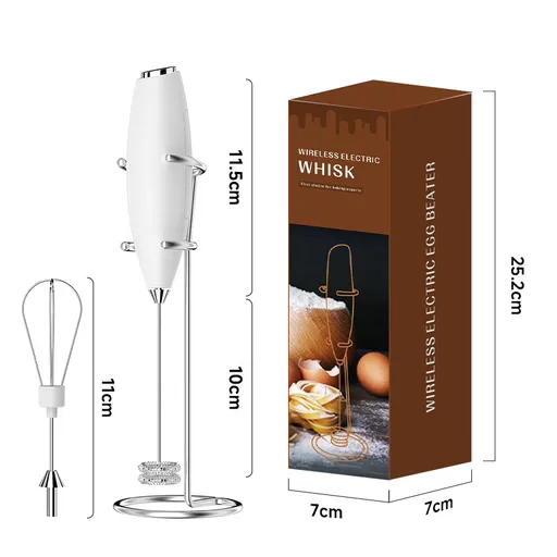 White Battery-Powered Frother and Whisk with Stand
