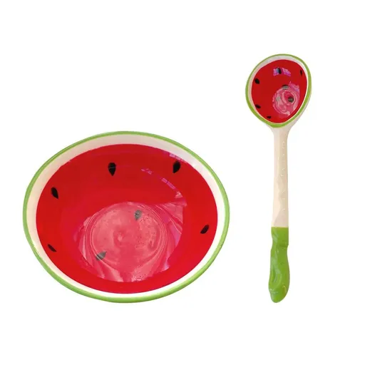 Ceramic Salad Bowl With Spoon, Cute Food Serving Bowl Watermelon Bowl, Mixing Bowls For Cereal Pasta Snack Appetizer