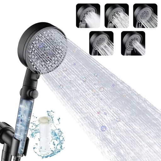 Filtered Shower Head with Handheld, 5-Mode High Pressure Showerhead with Filters & Anti-clog Nozzles, Rain Shower Head Set, 99% Remove Chlorine Water Softener for Hard Water