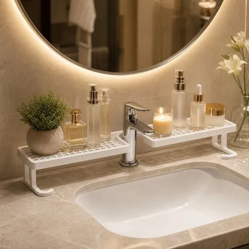 Sink Shelf Above the Sink Countertop Organizer for Bathroom & Kitchen, No-Install Faucet Wrap Design, 16.5"x3.9"x3.5" White