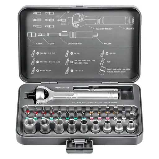 40 in 1 Ratcheting Screwdriver Set with Magnetic Bits 180 Degree Universal Ratchet Wrench Metric Sockets Mini Multi Tool Kit for Tight Spaces