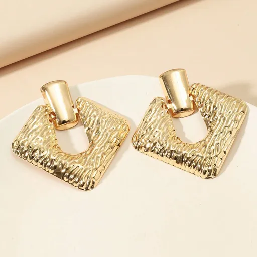 Matte Gold Silver Geometric Harmmered Clip On Earrings for Women Long Clip Earrings for Women Girls-2pcs