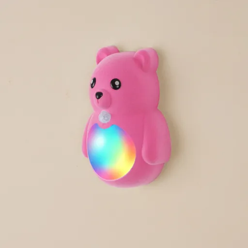 Cartoon Bear Motion Sensor Night Light, Rechargeable Magnetic Wall Lamp with Soft Plush Surface, Warm White and Rainbow Gradient Glow, Adorable Bear Shape for Nursery, Hallway, Stairs, Bedroom and Kitchen (2PCS, Pink)