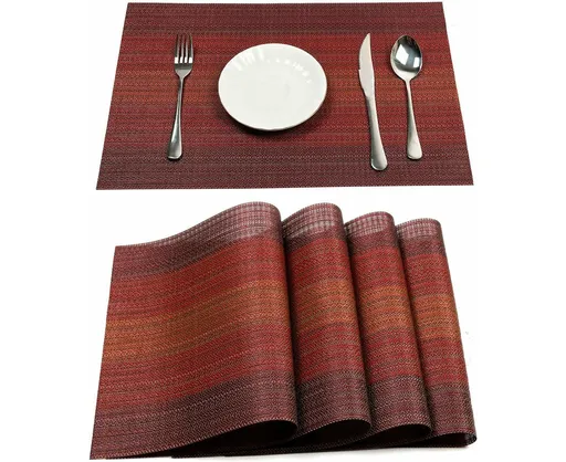 Placemats Set Of 6 For Dining Table Washable Woven Vinyl Placemats Non-Slip Heat Resistant Kitchen Table Mats Easy To Clean (Set Of 6)- Red