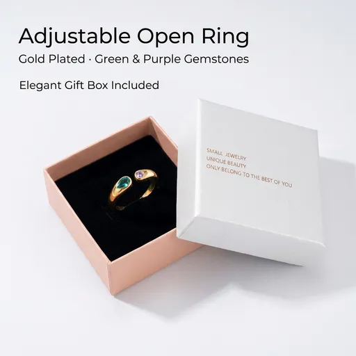 Adjustable Birthstone(March) Open Ring Set 18K Gold Plated Stainless Steel Minimalist Dainty Stackable Gemstone Rings Personalized Jewelry Gift Box Included Everyday Wear Gift