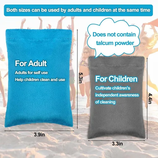 4PCS Sand Remover for Beach, Sand Removal Bag,Powder Pouch Sand Remover Brush Beach Vacation Camping Essentials(Talc-Free）
